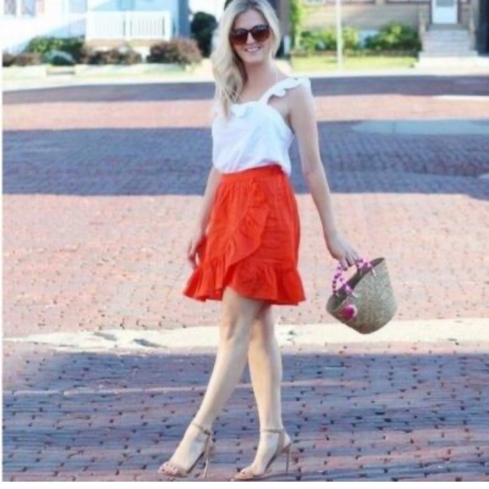 100% Linen J. Crew Bright Orange A-Line Skirt